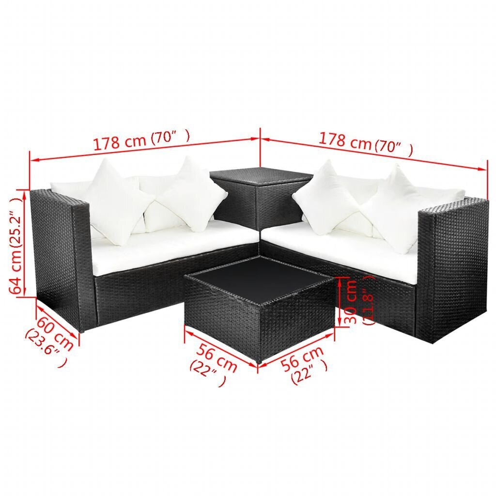 Sodo poilsio baldų komplektas, 4 dalių, juodas цена и информация | Lauko baldų komplektai | pigu.lt
