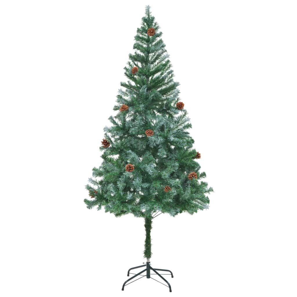 Dirbtinė kalėdinė eglutė su kankorėžiais, apšerkšnijusi, 180 cm