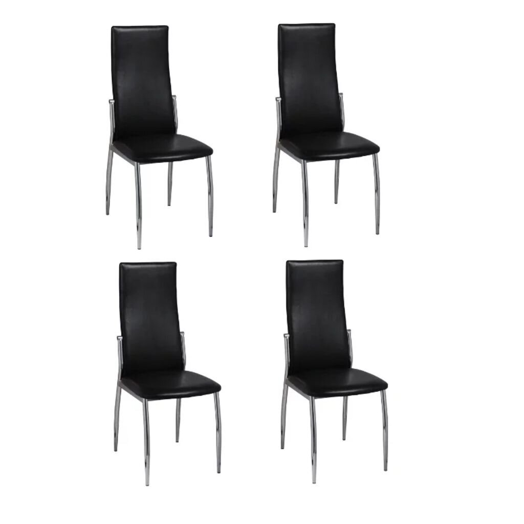 Valgomojo kėdės, chromas ir juoda oda, 4 vnt. kaina ir informacija | Virtuvės ir valgomojo kėdės | pigu.lt