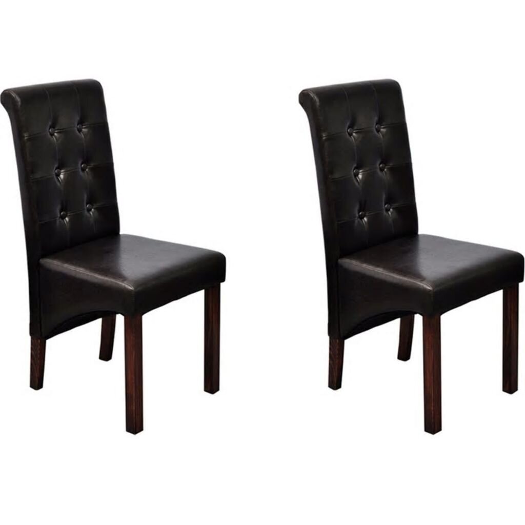 2 antikvarinio stiliaus valgomojo kėdžių komplektas, ruda dirbtinė oda цена и информация | Virtuvės ir valgomojo kėdės | pigu.lt