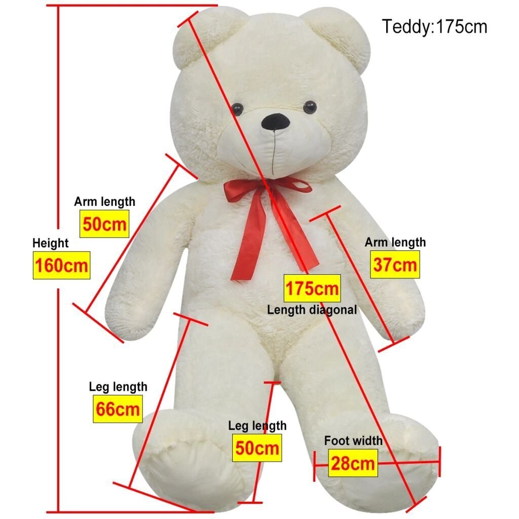 Baltas pliušinis meškinas, 175 cm kaina ir informacija | Minkšti (pliušiniai) žaislai | pigu.lt