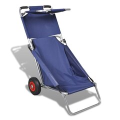Складной алюминиевый стул с 2 колесами и столом синий цена и информация | Туристическая мебель | pigu.lt