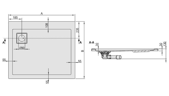 Dušo padėklas Sanplast Space Line B/Space 80x100x3, su neslystančiu pagrindu, spalva matinė graphit kaina ir informacija | Dušo padėklai | pigu.lt