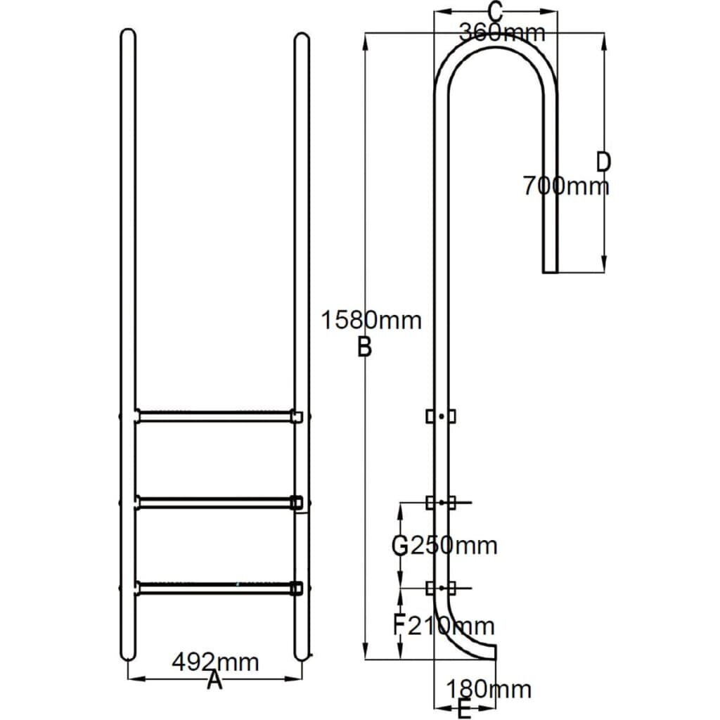 Baseino kopėtėlės, 3 pakopų, nerūdijantis plienas, 120cm kaina ir informacija | Baseinų priedai | pigu.lt