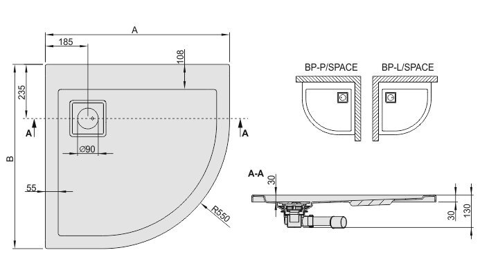 Dušo padėklas Sanplast Space Line BP-L/Space 80x90x3, spalva matinė sidabrinė цена и информация | Dušo padėklai | pigu.lt