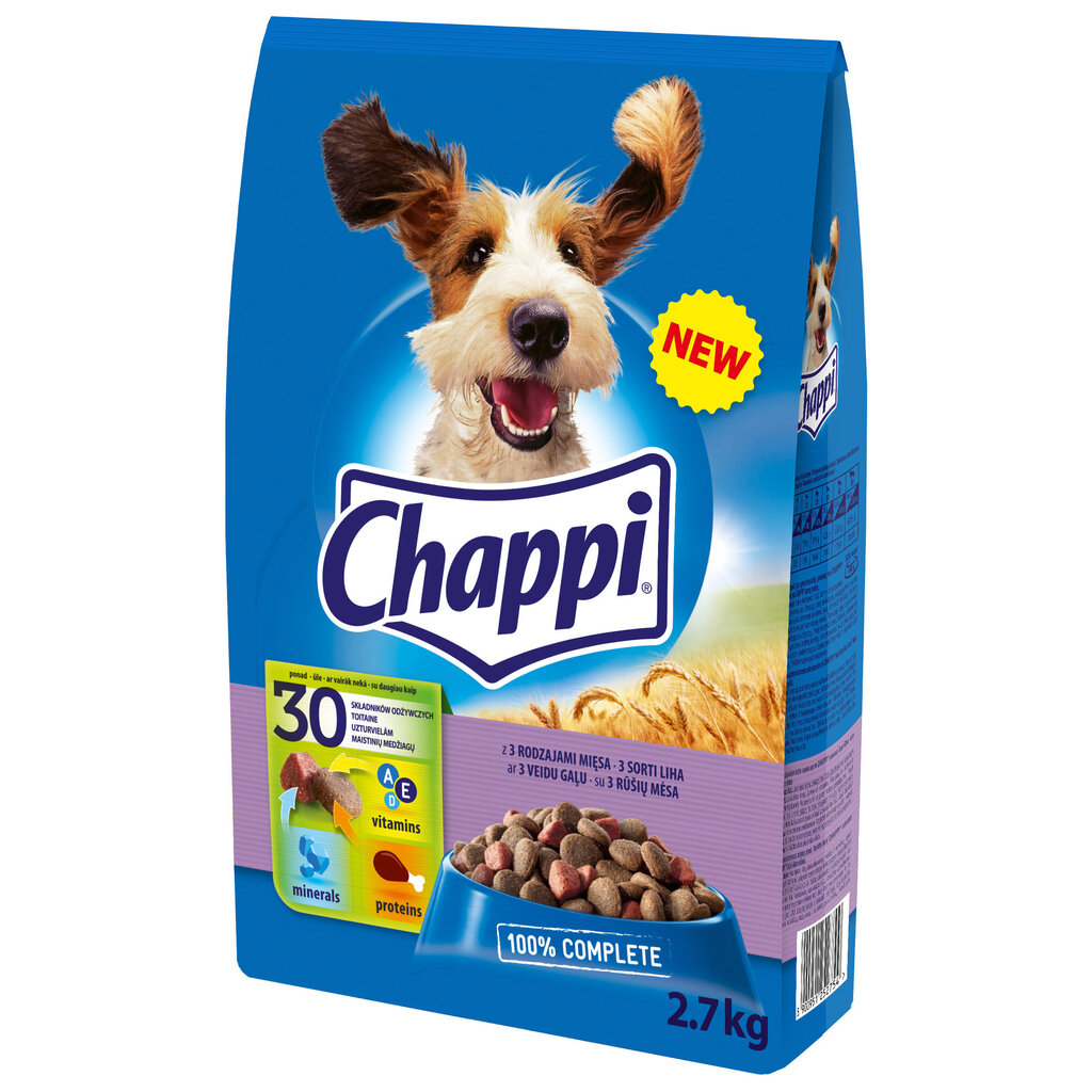 CHAPPI sausas ėdalas šunims su 3 rūšių mėsa 2,7kg   kaina ir informacija | Sausas maistas šunims | pigu.lt