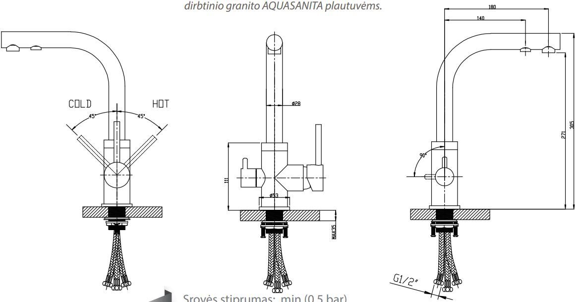 Virtuvinis maišytuvas su geriamojo vandens funkcija Aquasanita Akvaduo 2663, Chromas 001 kaina ir informacija | Virtuvės maišytuvai | pigu.lt