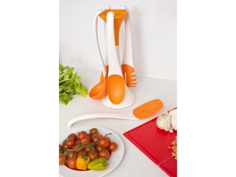 Virtuvės įrankių rinkinys su stovu ViceVersa, oranžinis, 5 vnt. kaina ir informacija | Virtuvės įrankiai | pigu.lt