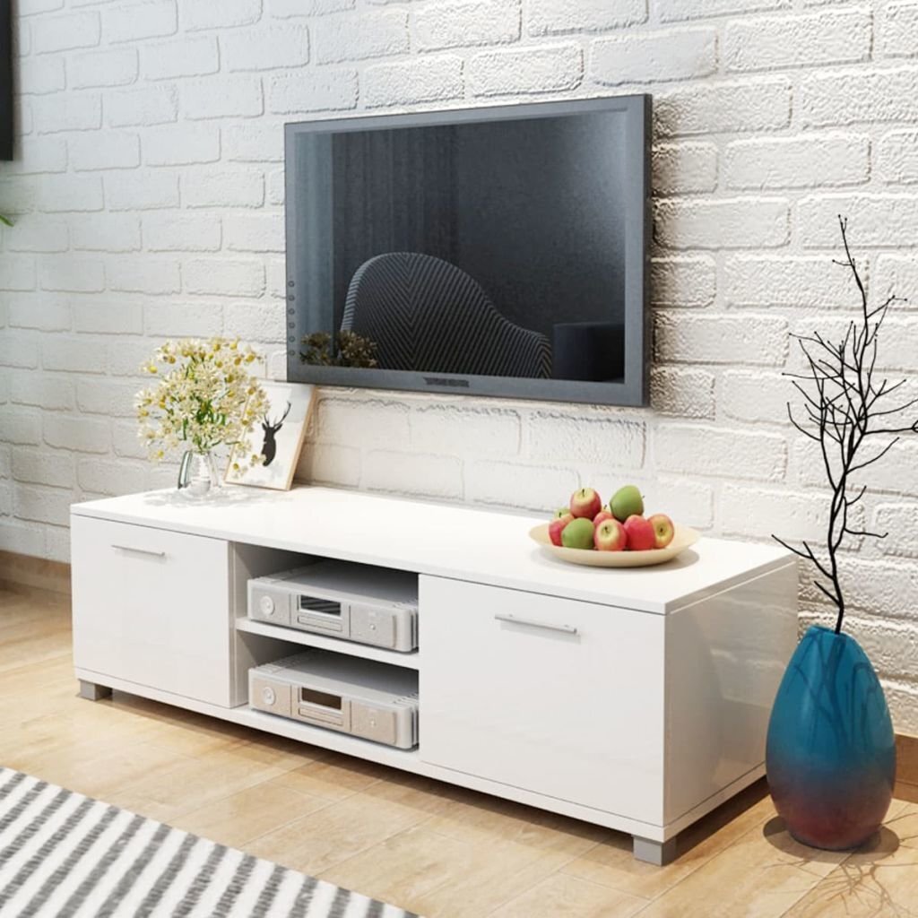 TV staliukas, labai blizgus, baltas, 120x40,3x34,7 cm цена и информация | TV staliukai | pigu.lt