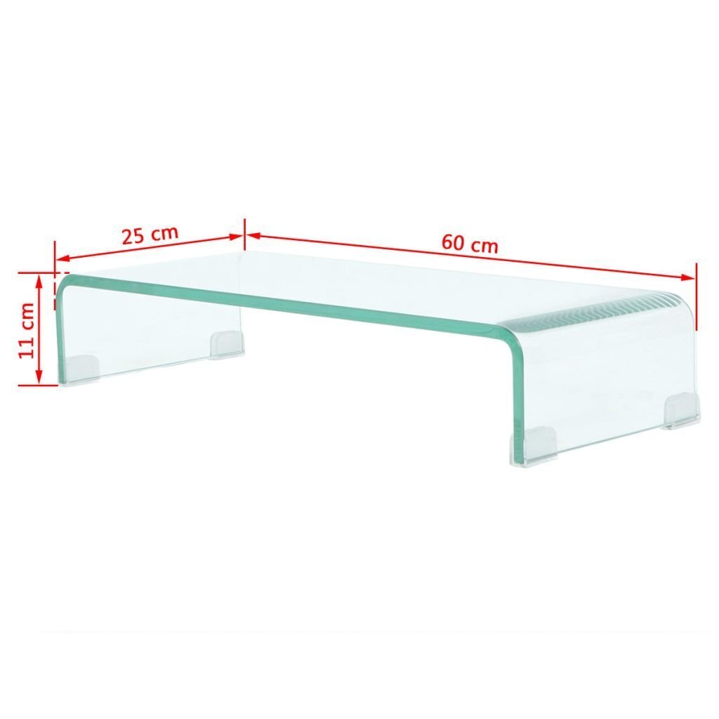 TV stovas/monitoriaus pakyla, skaidrus stiklas, 60x25x11 cm kaina ir informacija | TV staliukai | pigu.lt