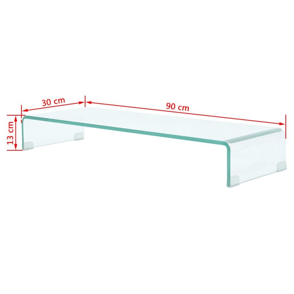 TV stovas/monitoriaus pakyla, skaidrus stiklas, 90x30x13 cm kaina ir informacija | TV staliukai | pigu.lt