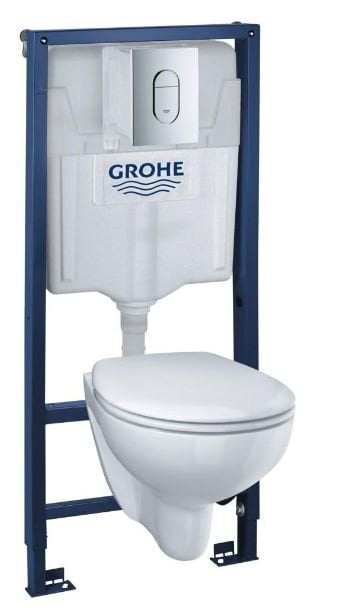 WC komplektas Grohe BAU 39418: WC potinkinis rėmas + Rimless klozetas + mygtukas + lėtai nusileidžiantis dangtis kaina ir informacija | Klozetai | pigu.lt