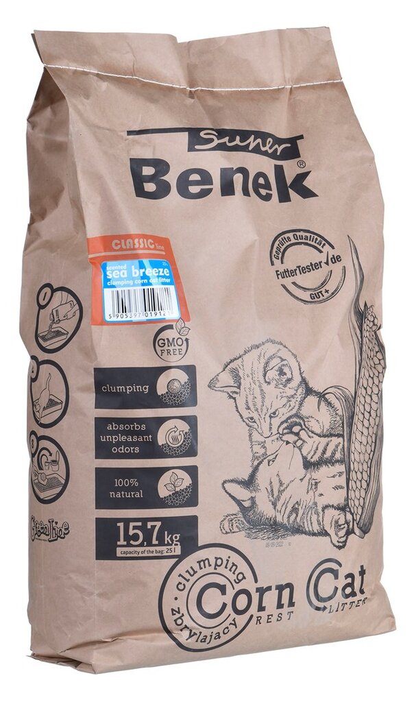 Kukurūzinis kraikas katėms Benek Super corn cat, 25 L kaina ir informacija | Kraikas katėms | pigu.lt