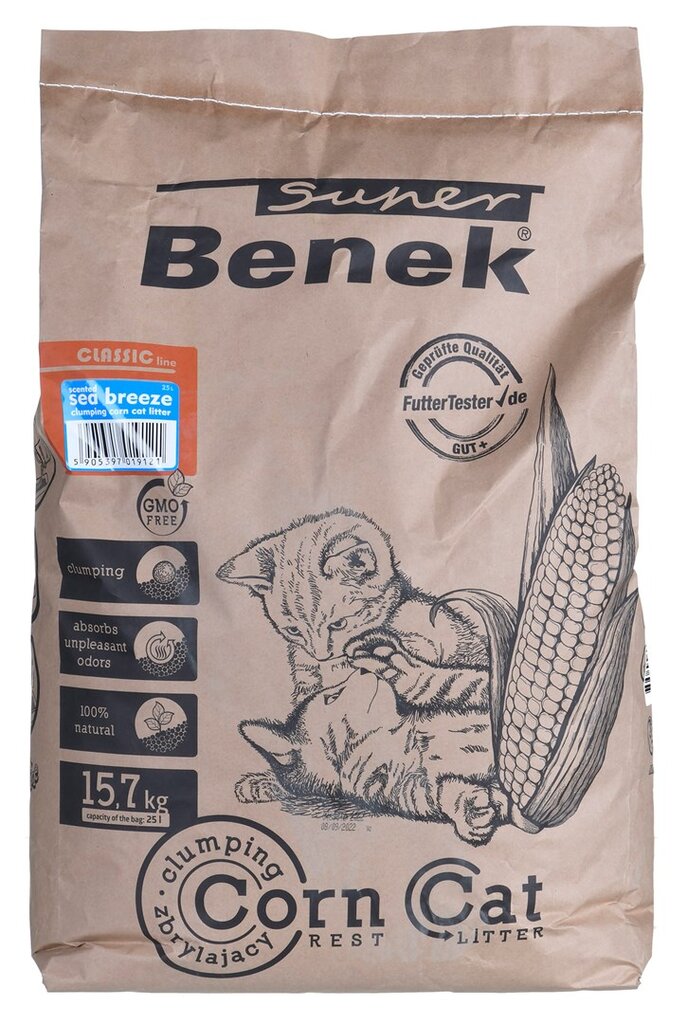 Kukurūzinis kraikas katėms Benek Super corn cat, 25 L kaina ir informacija | Kraikas katėms | pigu.lt