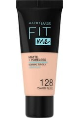 Skystas makiažo pagrindas Maybelline New York Fit Me! Matte & Poreless 30 ml, 128 Warm Nude, 128 Warm Nude kaina ir informacija | Makiažo pagrindai, pudros | pigu.lt