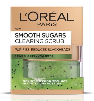Skaistinamasis veido ir lūpų šveitiklis su cukrumi L'Oreal Paris Smooth Sugars 50 ml kaina ir informacija | Veido prausikliai, valikliai | pigu.lt
