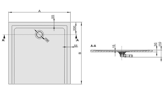 Dušo padėklas Sanplast Space Mineral B-M/Space 70x70x1,5 spalva pilka цена и информация | Dušo padėklai | pigu.lt