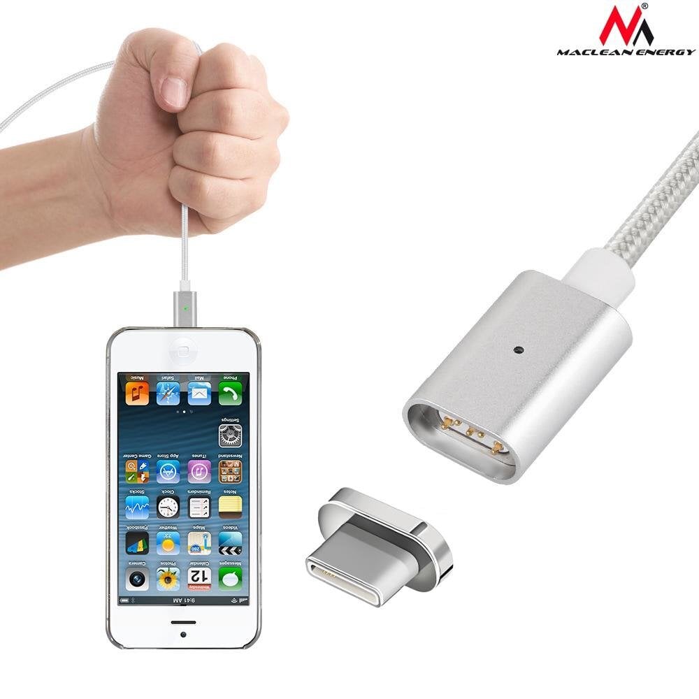 Magnetinis USB Type-C laidas sidabrinis Maclean Energy MCE178 kaina ir informacija | Kabeliai ir laidai | pigu.lt
