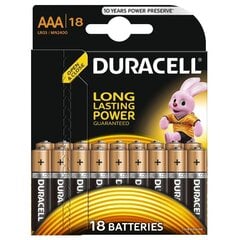 Батарейки Duracell AAA MN2400 Alkaline LR03 1.5В, 18 шт. цена и информация | Батарейки | pigu.lt