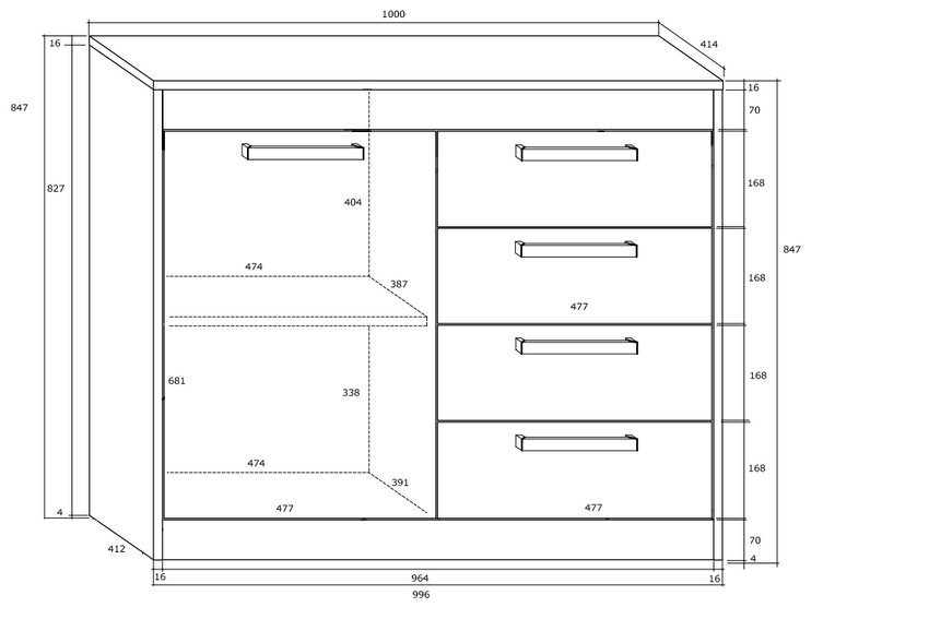 Komoda Maximus 1D4S, ąžuolo/baltos spalvos цена и информация | Komodos | pigu.lt