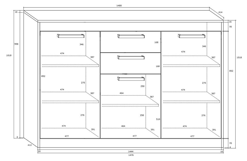 Komoda Maximus 3D2S, ąžuolo/baltos spalvos kaina ir informacija | Komodos | pigu.lt