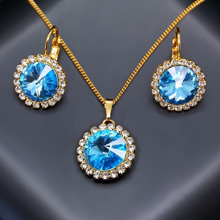 Clarice DiamondSky moteriškas papuošalų rinkinys (Aquamarine Blue)“ su Swarovski kristalais, mėlyna цена и информация | Papuošalų rinkiniai | pigu.lt