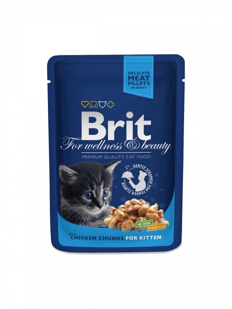 Konservai mažiems kačiukams BRIT PREMIUM Chicken Chunks Kitten, 100g цена и информация | Konservai katėms | pigu.lt