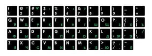 Mocco Keyboard Sticks ENG / RU With Laminated Waterproof Level Black / Green kaina ir informacija | Mocco Išoriniai kompiuterių aksesuarai | pigu.lt