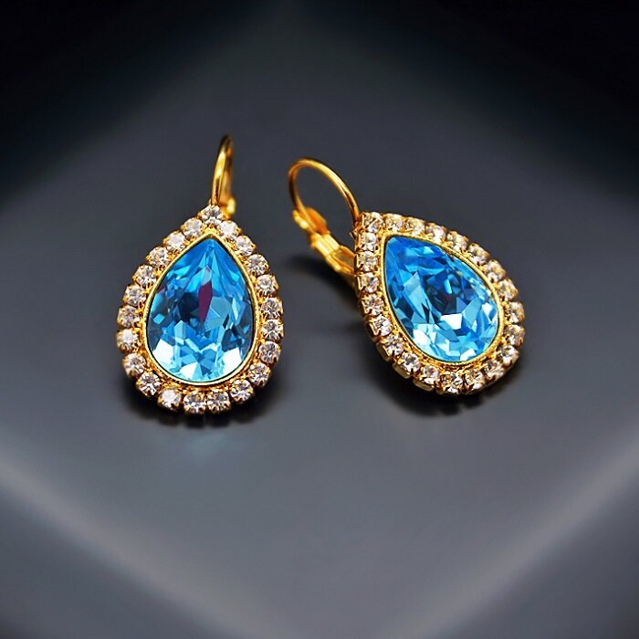 Auskarai moterims DiamondSky „Celestial Drop (Aquamarine Blue)“ su Swarovski kristalais kaina ir informacija | Auskarai | pigu.lt