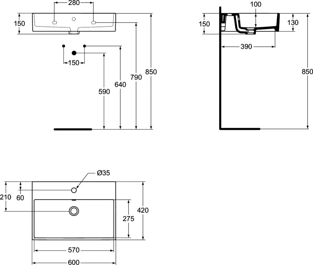 Praustuvas Ideal Standard Strada, 60x42 cm, K077801 kaina ir informacija | Praustuvai | pigu.lt