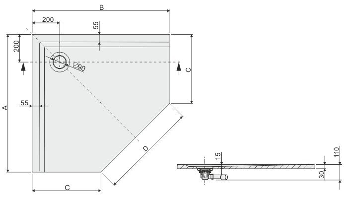 Dušo padėklas Sanplast Space Mineral BPK-M/Space 90x90x1,5, su neslystančiu pagrindu, spalva balta kaina ir informacija | Dušo padėklai | pigu.lt