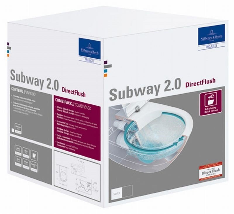 Klozetas Villeroy & Boch Subway 2.0 DirectFlush su lėtaeigiu dangčiu, 5614R201 kaina ir informacija | Klozetai | pigu.lt