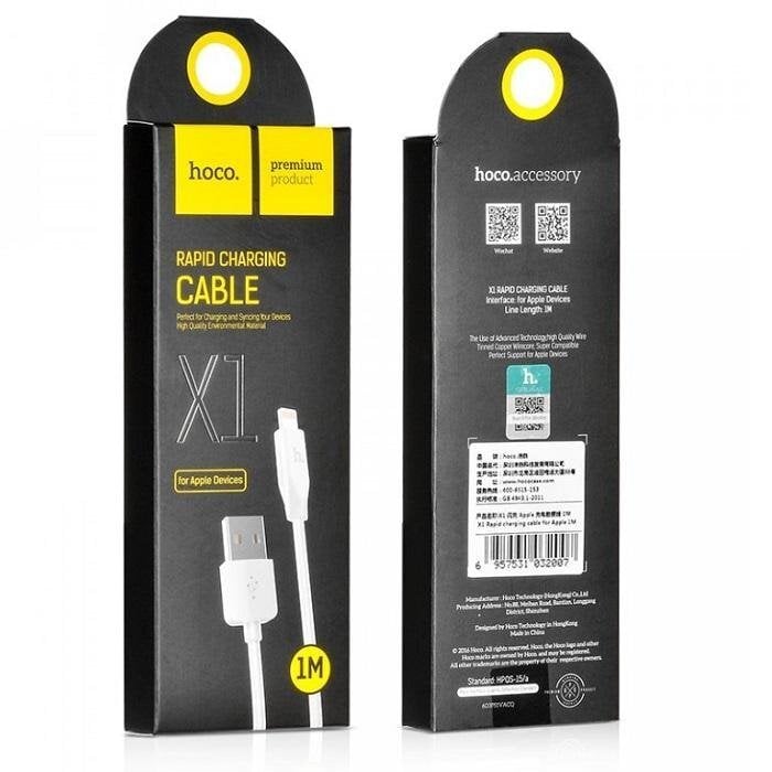 USB kabelis Hoco X1 Lightning, 1.0m, baltas kaina ir informacija | Kabeliai ir laidai | pigu.lt