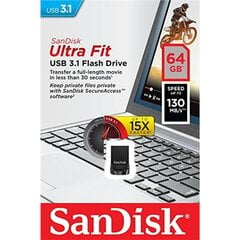 SanDisk Ultra Fit 64GB USB 3.1 kaina ir informacija | Sandisk Duomenų laikmenos | pigu.lt