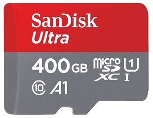 Atminties kortelė Sandisk 400GB Ultra Android microSDXC + SD Adapter + Memory Zone App 100MB/s A1 Class 10 UHS-I kaina ir informacija | Atminties kortelės telefonams | pigu.lt