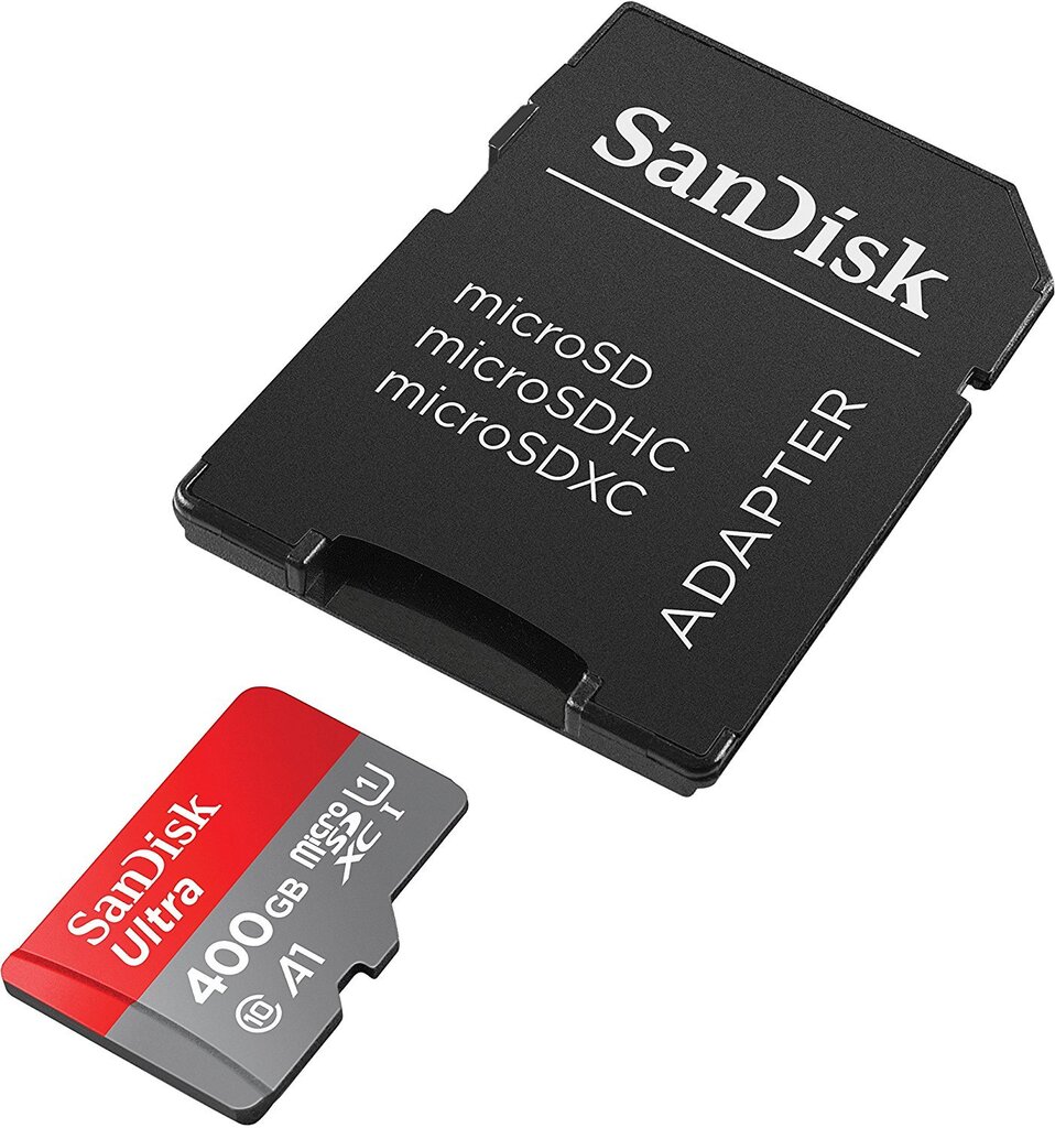 Atminties kortelė Sandisk 400GB Ultra Android microSDXC + SD Adapter + Memory Zone App 100MB/s A1 Class 10 UHS-I цена и информация | Atminties kortelės telefonams | pigu.lt