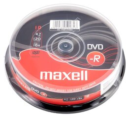 DVD-R diskai MAXELL, 4,7GB, 16X, 120 min., 10 vnt., rietuvėje цена и информация | Виниловые пластинки, CD, DVD | pigu.lt