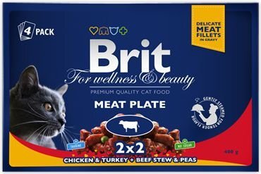 Brit Premium konservų rinkinys Cat Adult Meat Plate, 4 x 100 g kaina ir informacija | Konservai katėms | pigu.lt