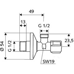 Kampinis ventilis Schell 1/2'' x 1/2'', d Ø15 mm kaina ir informacija | Santechnikos jungtys, ventiliai | pigu.lt