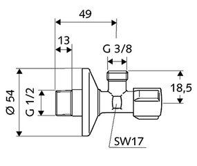 Kampinis ventilis Schell 1/2'' x 3/8'' цена и информация | Сантехнические соединения, клапаны | pigu.lt
