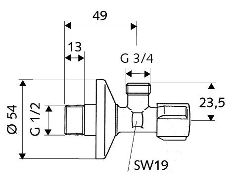 Ventilis kombinuotas skalbimo mašinai Schell 1/2'' x 3/4'' kaina ir informacija | Santechnikos jungtys, ventiliai | pigu.lt