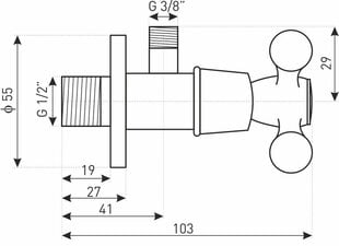 Kampinis ventilis Kerra Lux Retro 1/2'' x 3/8'' kaina ir informacija | Santechnikos jungtys, ventiliai | pigu.lt