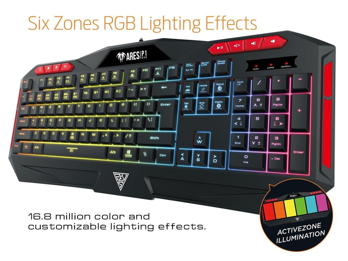 Žaidimų klaviatūra Gamdias Ares P1 6 Zone RGB US цена и информация | Klaviatūros | pigu.lt