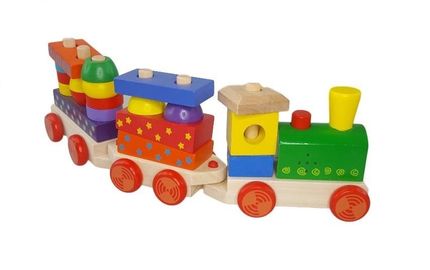 Medinis traukinukas su kaladėlėmis su garsu GT61304 kaina ir informacija | Žaislai kūdikiams | pigu.lt