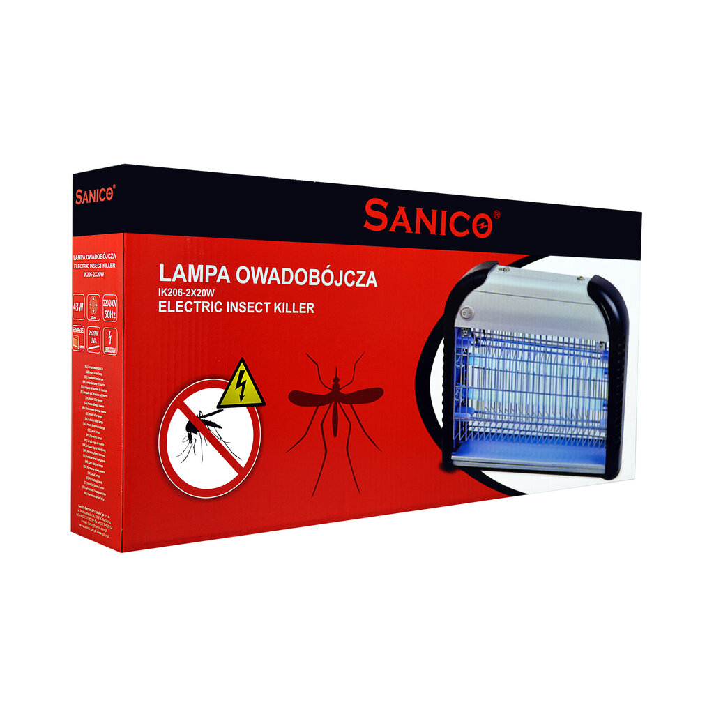 Lempa nuo uodų Sanico IK206-2 x 20 W 43 W 2-UVAT8, sidabrinė-juoda kaina ir informacija | Priemonės nuo uodų ir erkių | pigu.lt