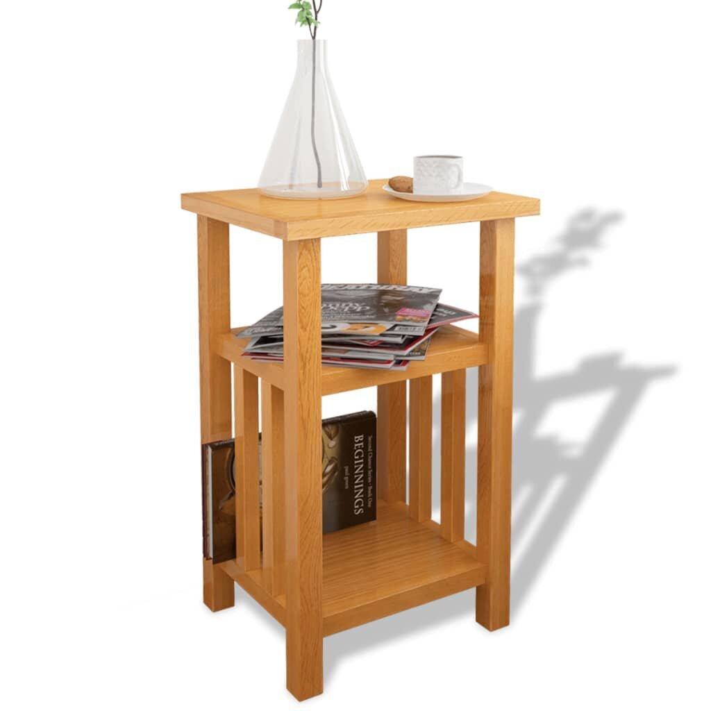 Žurnalinis staliukas su lentyna, ąžuolo mediena, 27x35x55cm kaina ir informacija | Kavos staliukai | pigu.lt