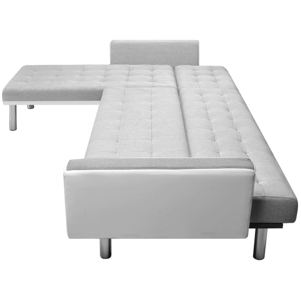 Kampinė sofa lova, 218x155x69 cm, baltos ir pilkos spalvos kaina ir informacija | Minkšti kampai | pigu.lt