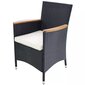 vidaXL Sodo kėdės su pagalvėlėmis, 2 vnt., ratanas, juodos kaina ir informacija | Lauko kėdės, foteliai, pufai | pigu.lt