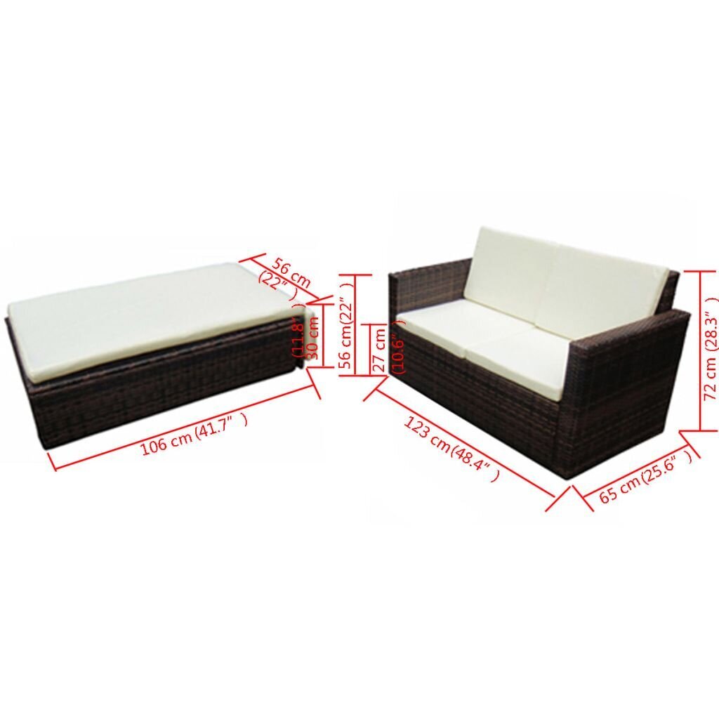 7 dalių lauko sofų komplektas, poliratanas, rudas kaina ir informacija | Lauko baldų komplektai | pigu.lt