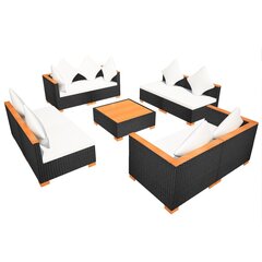 27 d. lauko sofų komplektas, poliratanas, sint. med./WPC juodas kaina ir informacija | Lauko baldų komplektai | pigu.lt